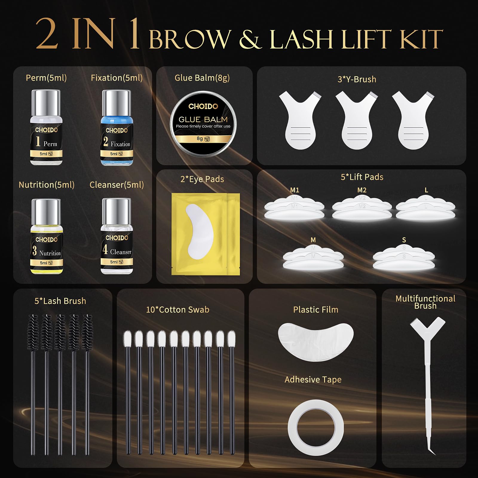 Choido tools laid out displaying included brushes pads and applicators