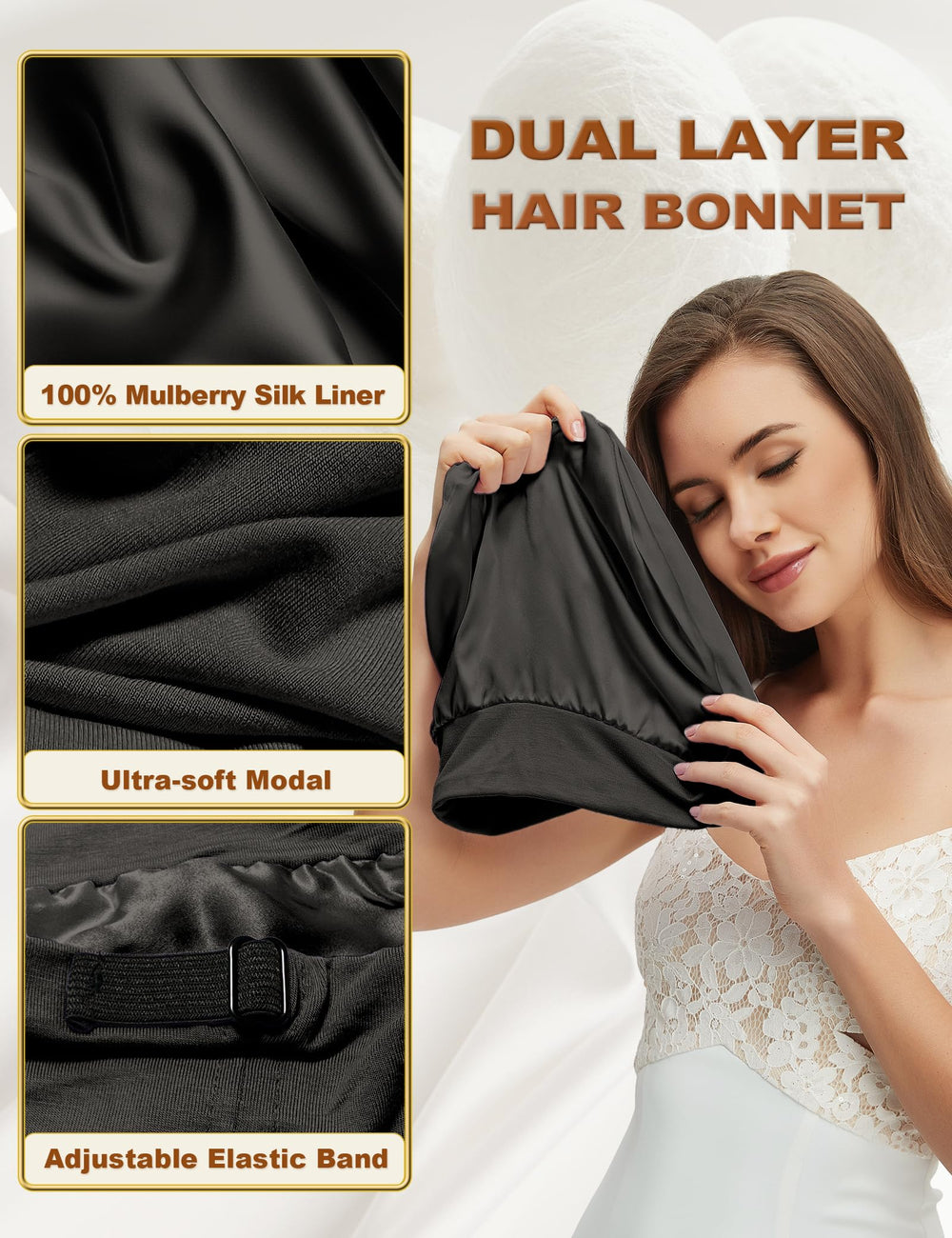 choshion close-up of 19 momme Mulberry silk lining for reduced friction and frizz control