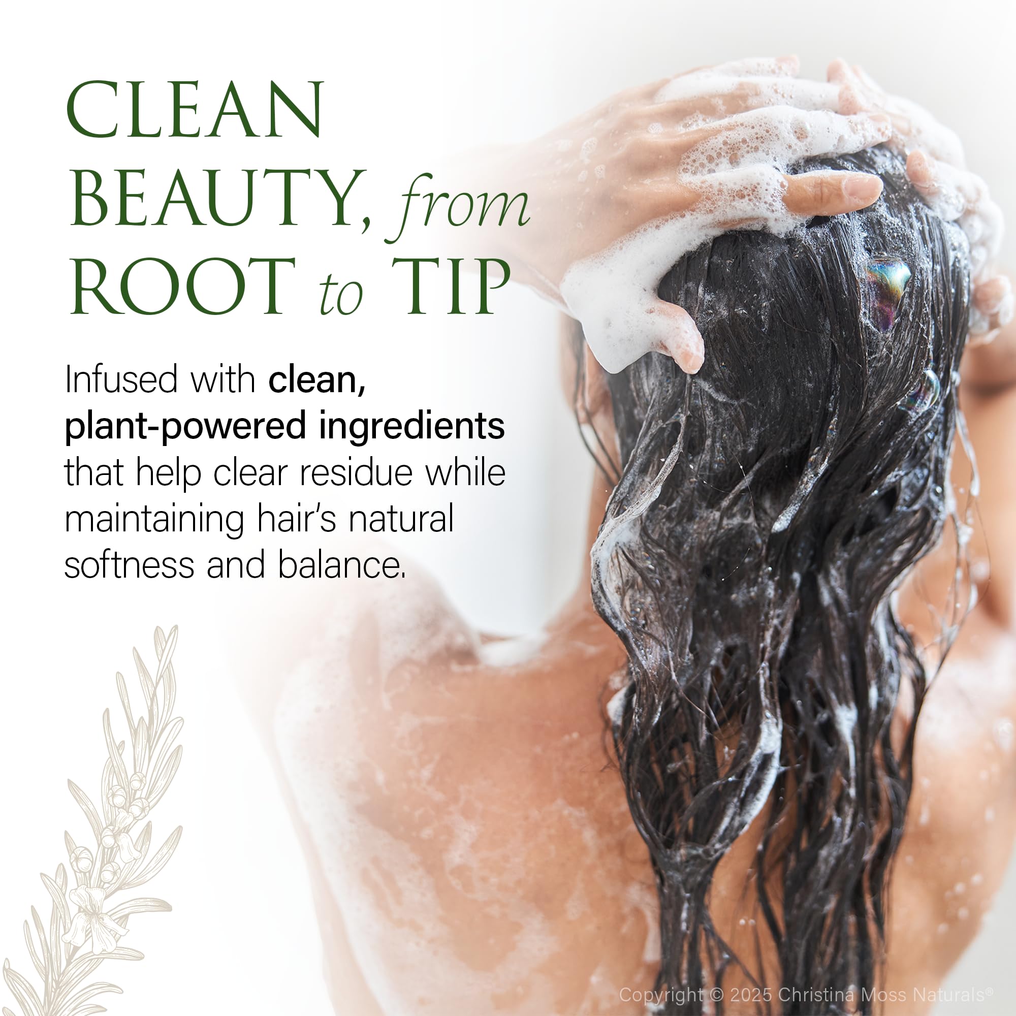 Back label detailing ingredients list on Christina Moss Naturals offering transparency and trust