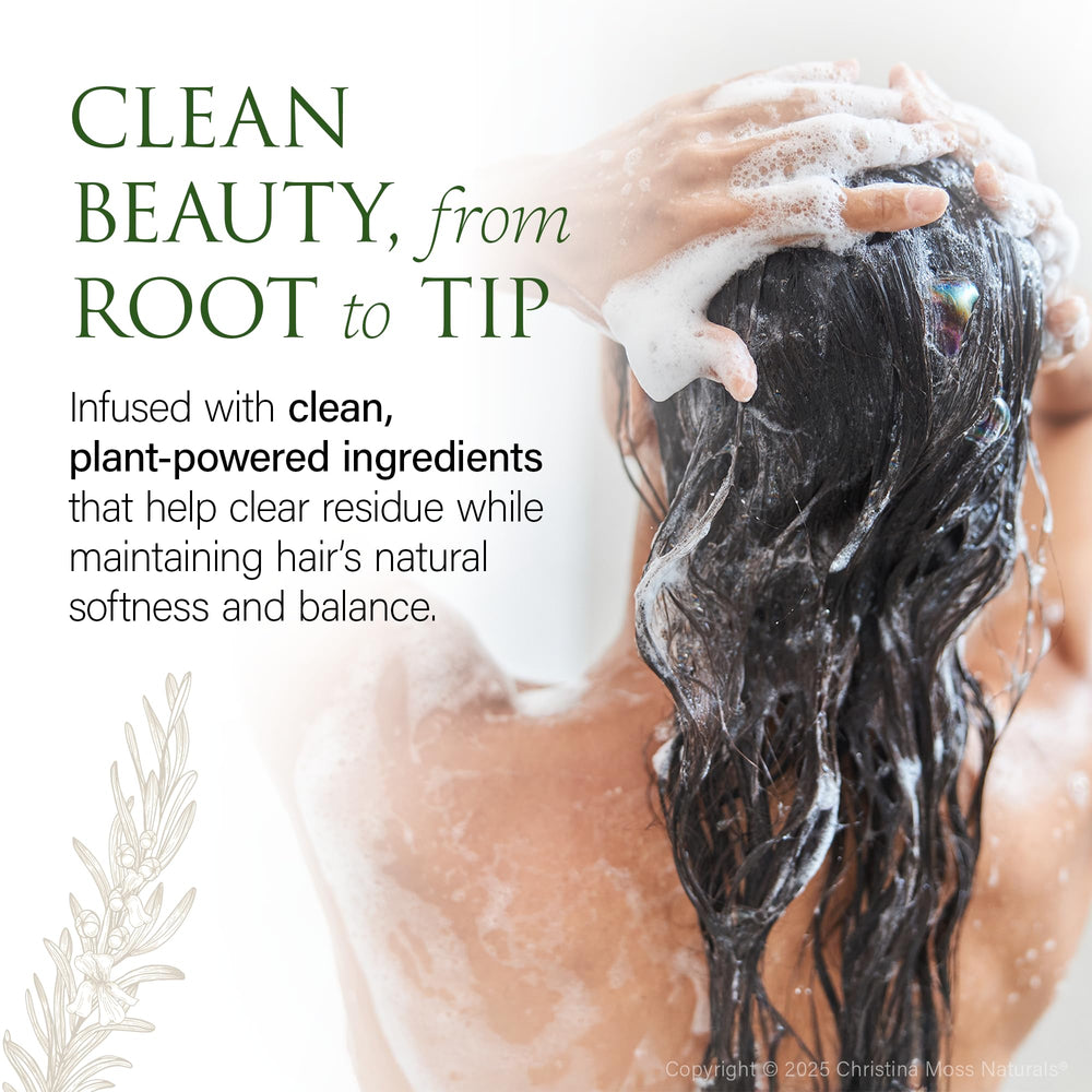 Back label detailing ingredients list on Christina Moss Naturals offering transparency and trust