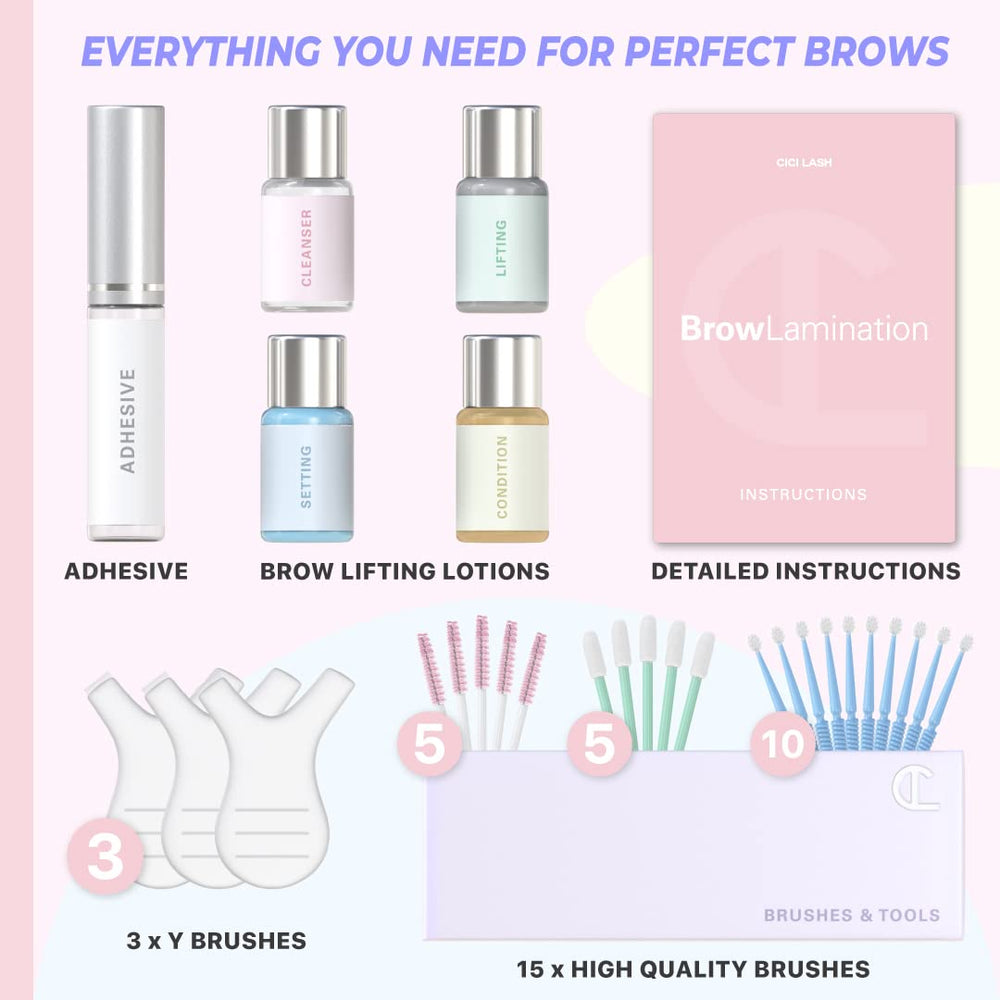 CICI Lash eyebrow lamination being applied demonstrating easy at-home use
