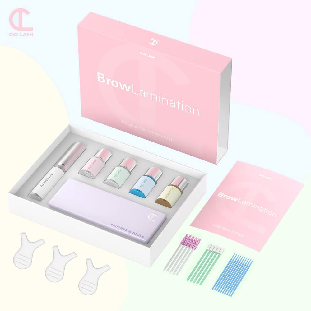 CICI Lash kit styled on bathroom vanity highlighting salon-quality home treatment