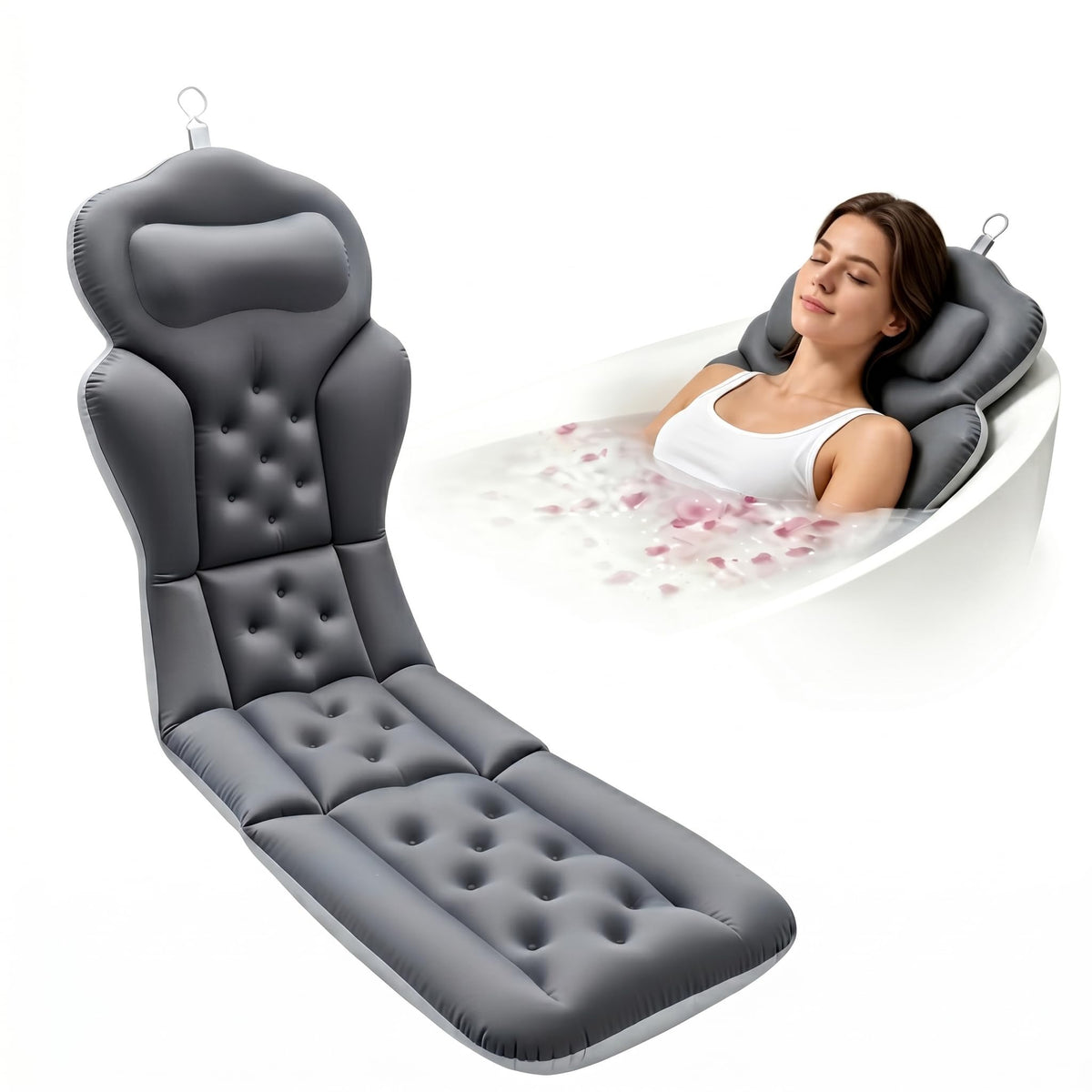 Ciieyuo front view of tub pillow packaging showing ready-to-use comfort