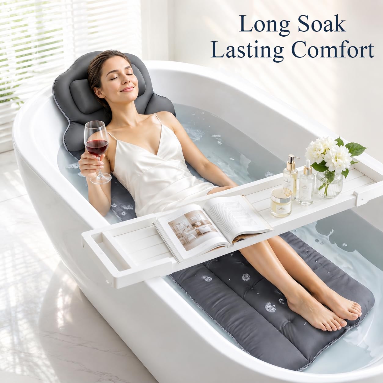 Ciieyuo next to standard bathtub to show 55.1-inch size fit