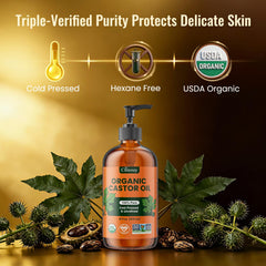 Cimouy castor oil pouring to show viscous texture and deep hydration benefit