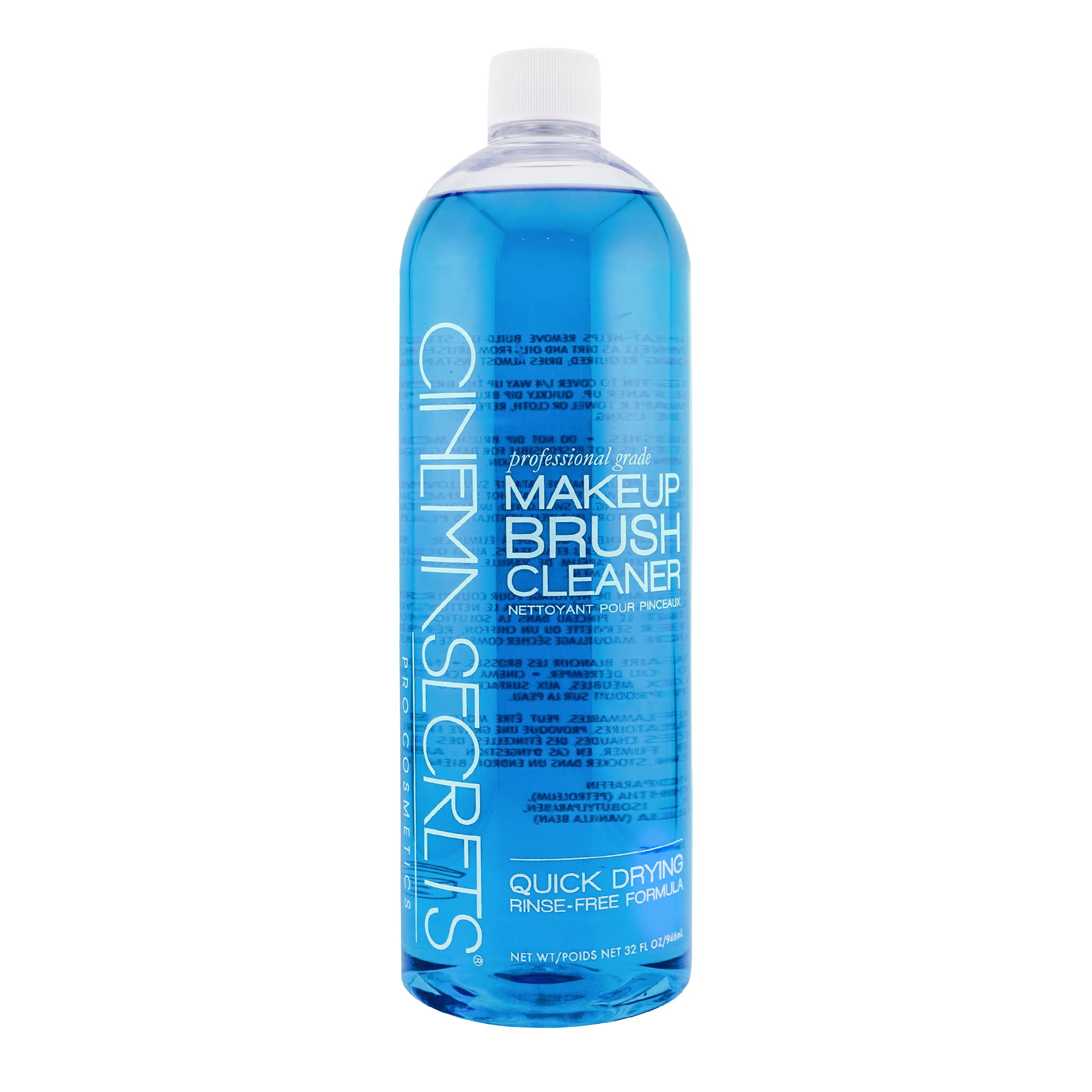 Cinema Secrets bottle front label showing blue vanilla 32 oz for studio-grade cleaning