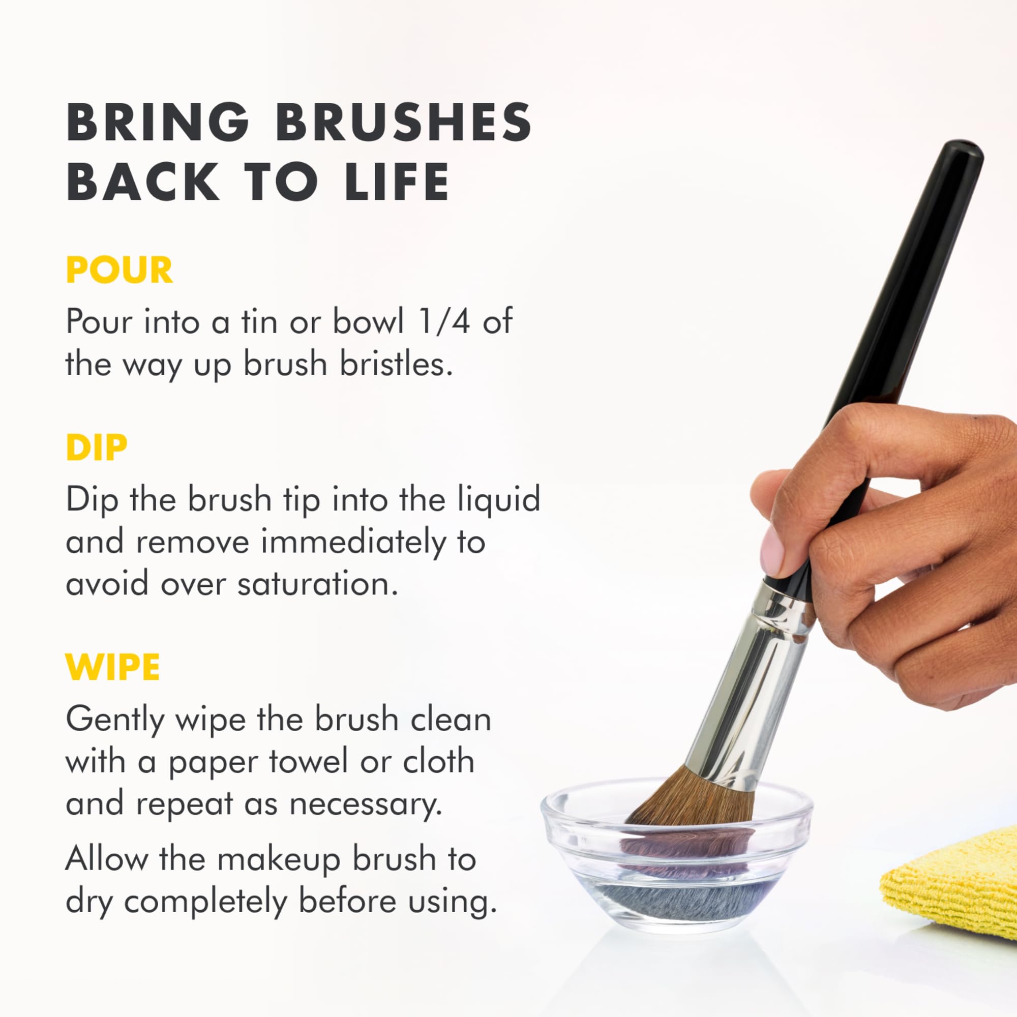 Cinema Secrets brush before and after cleaning showing restored bristles