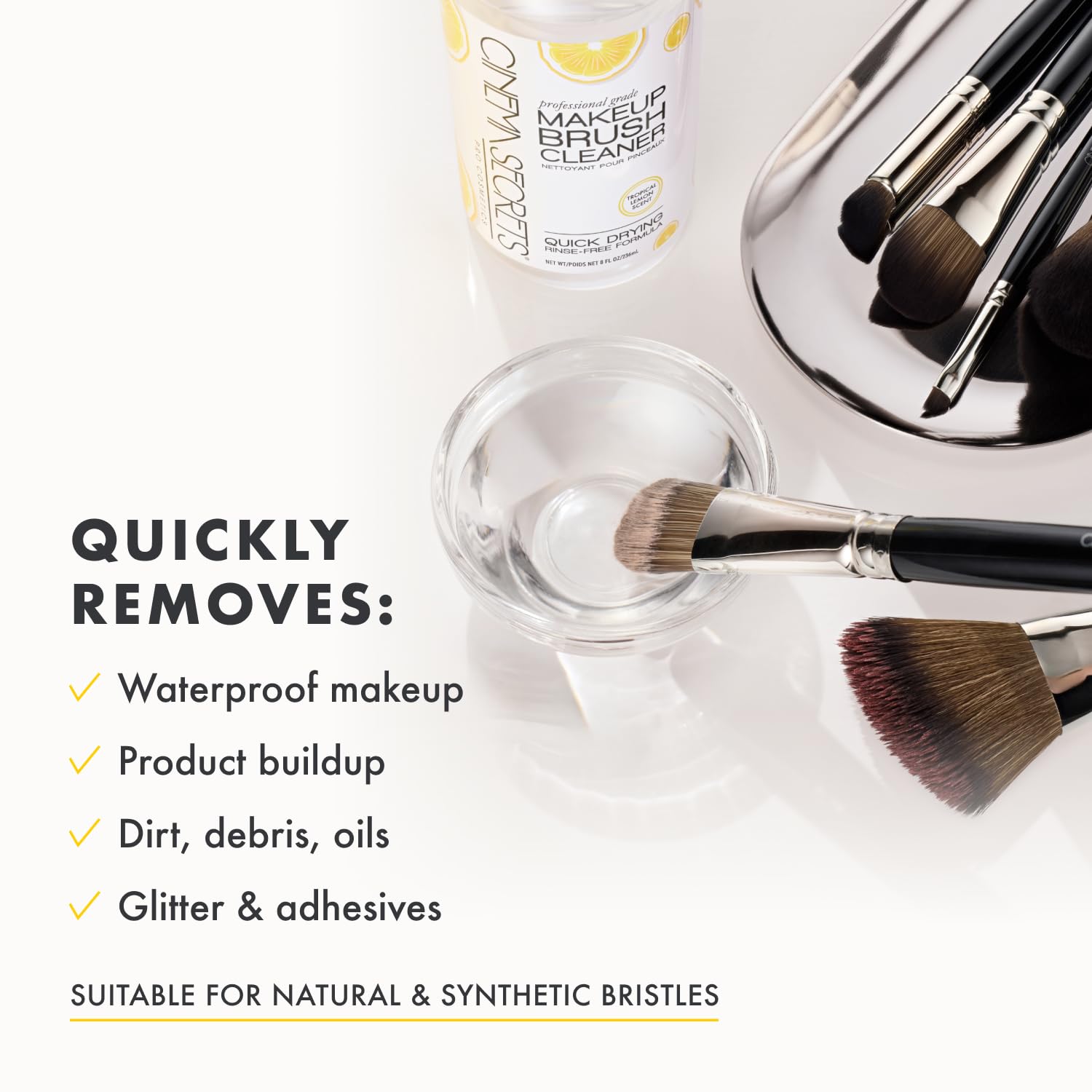 Cinema Secrets spray being applied to brush for fast, no-water use