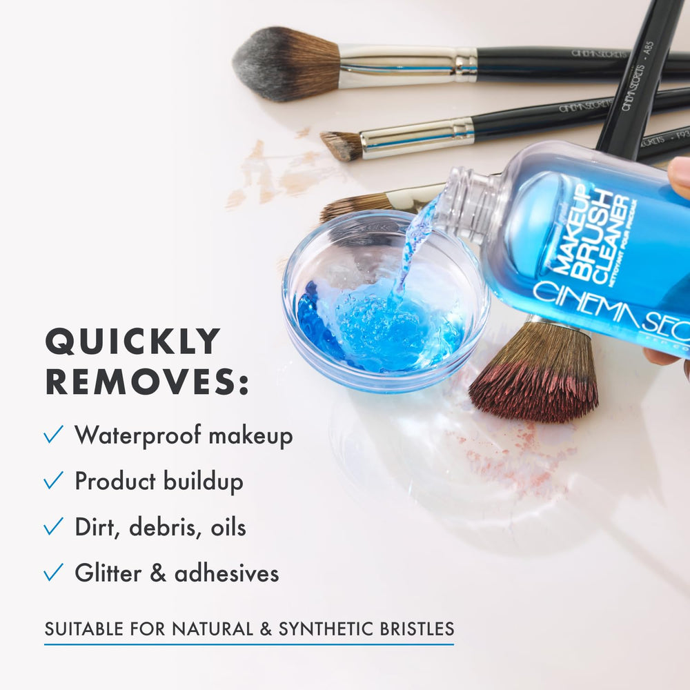 Cinema Secrets spray misting a brush for quick on-set refreshes