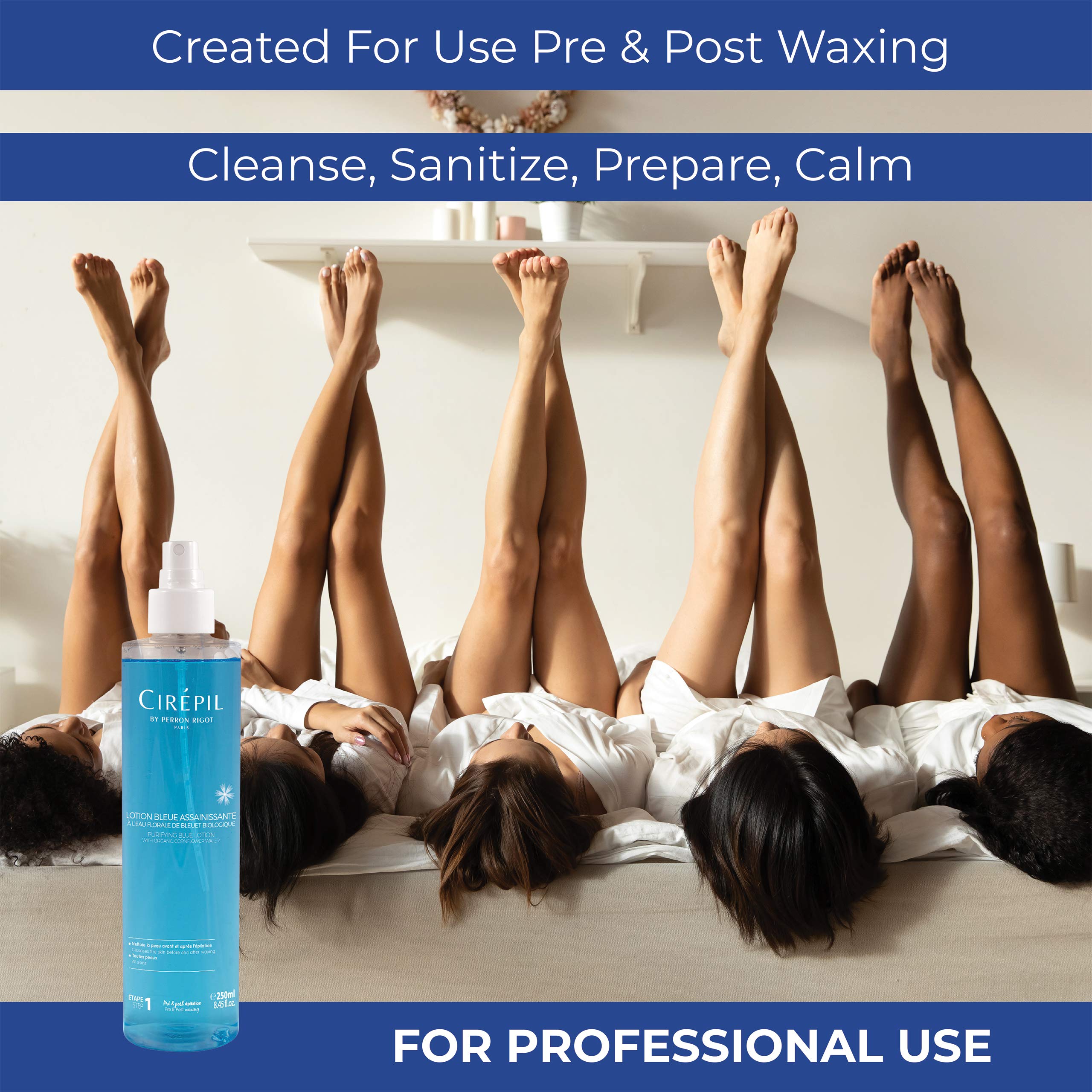 Cirepil Blue Lotion used at waxing station to purify skin and improve wax grip