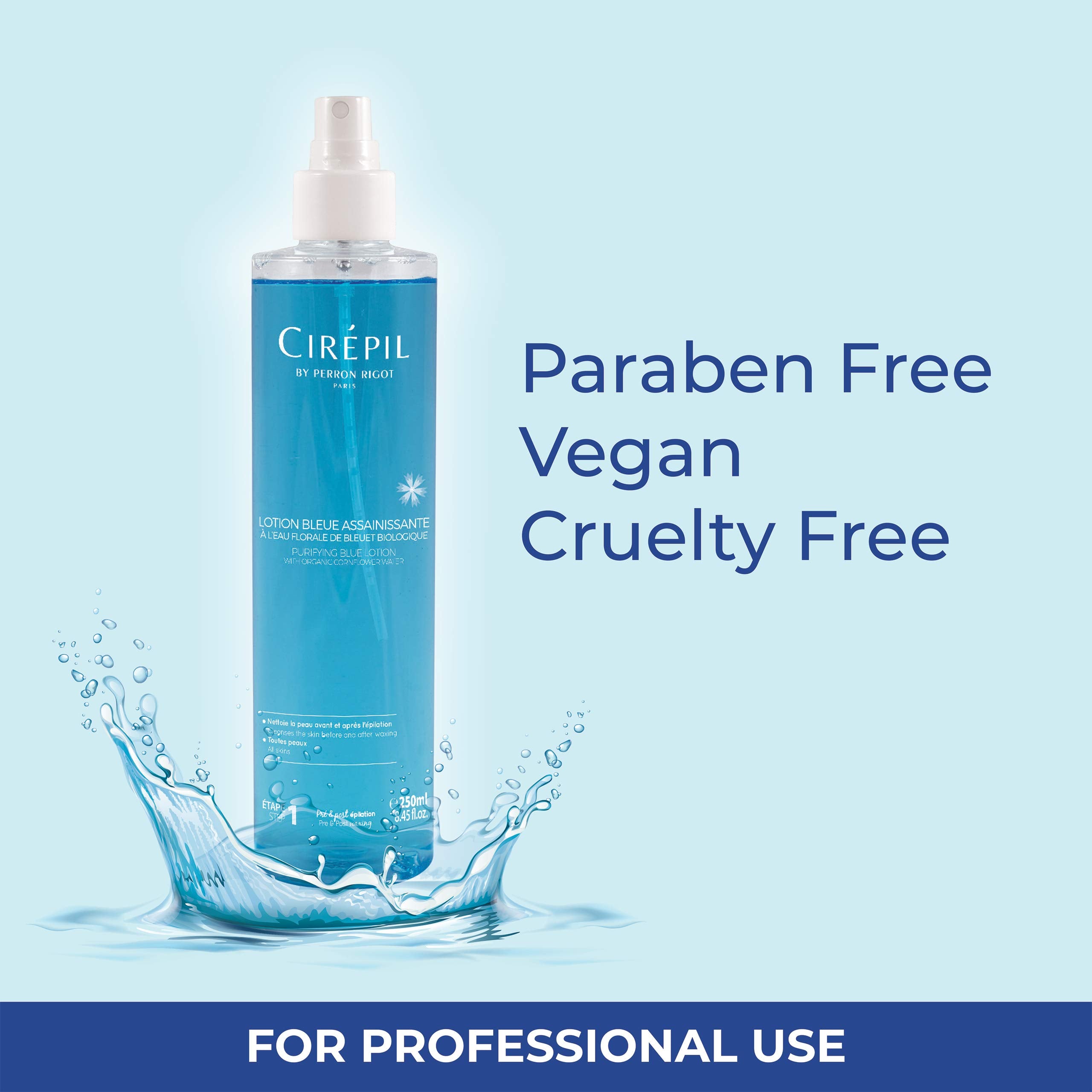 Cirepil Blue Lotion 250ml beside common bottle to show scale for salon use