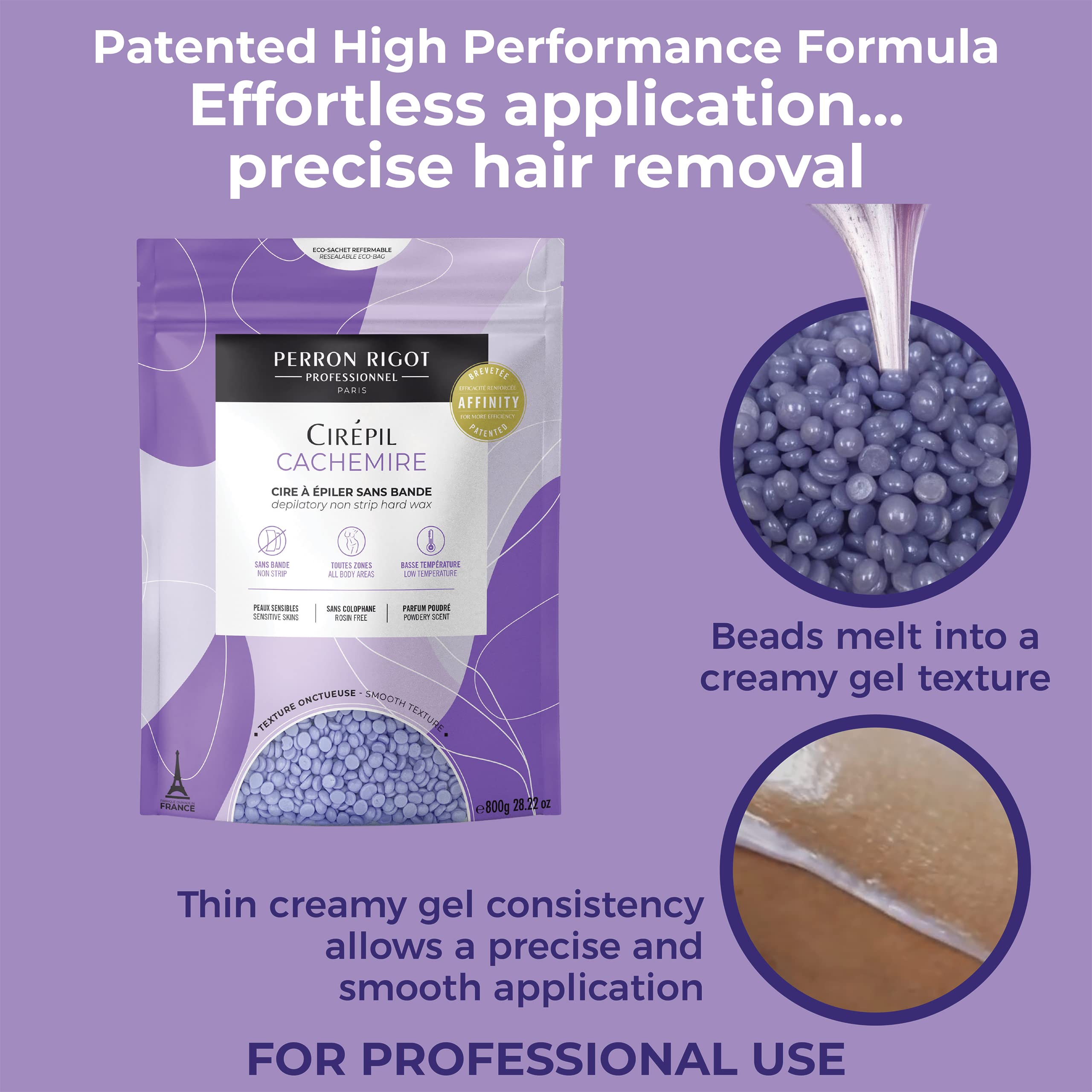 Cirepil Cachemire set flexible wax strip close-up showing shrink-wrap hair removal benefit