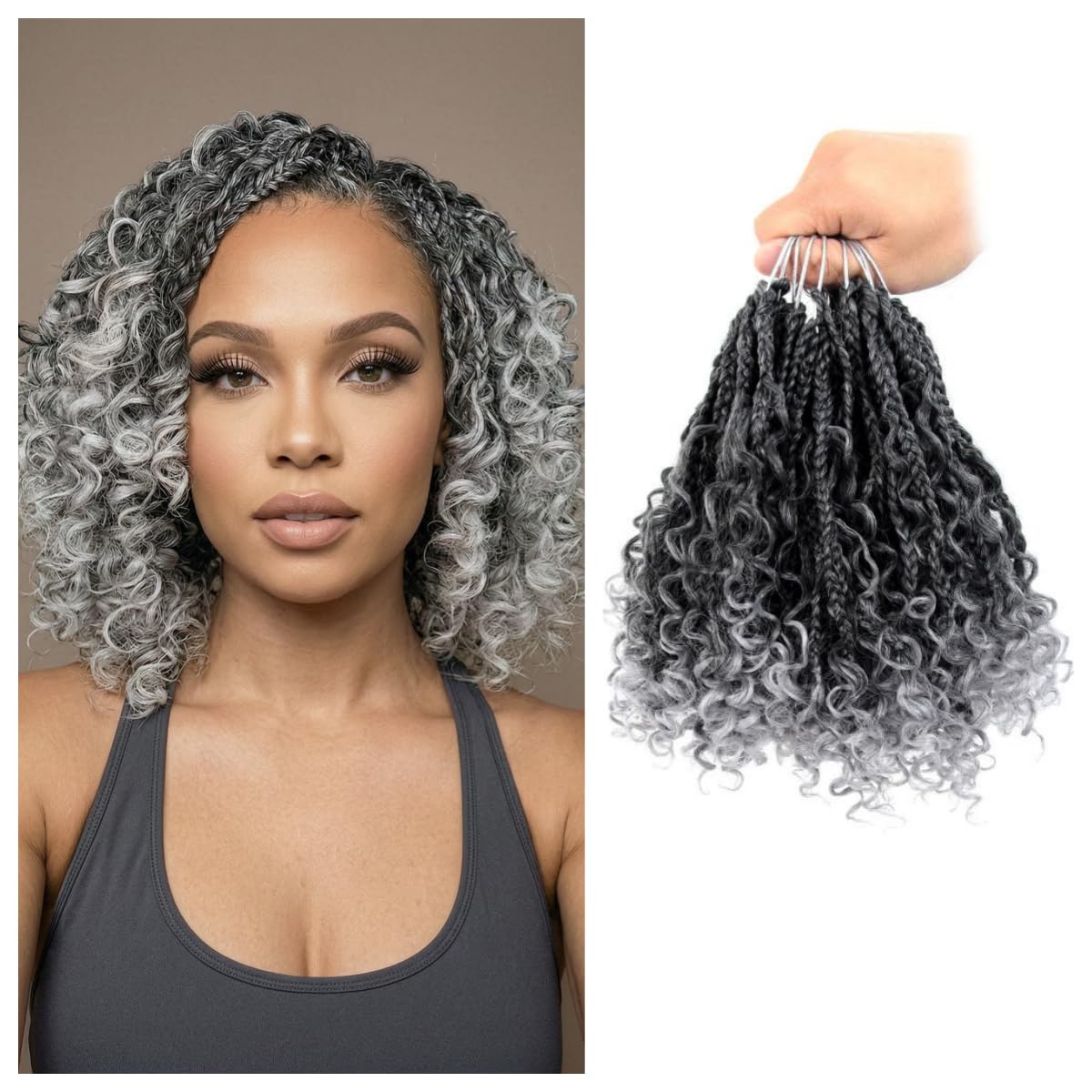 CISINPO front packaging showing TGrey braids and included hook for easy start