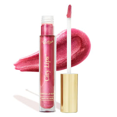 City Beauty City Lips front packaging showing raspberry gloss and shine benefit