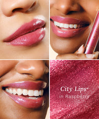 City Beauty City Lips gloss applied on model lips showing instant plumping benefit