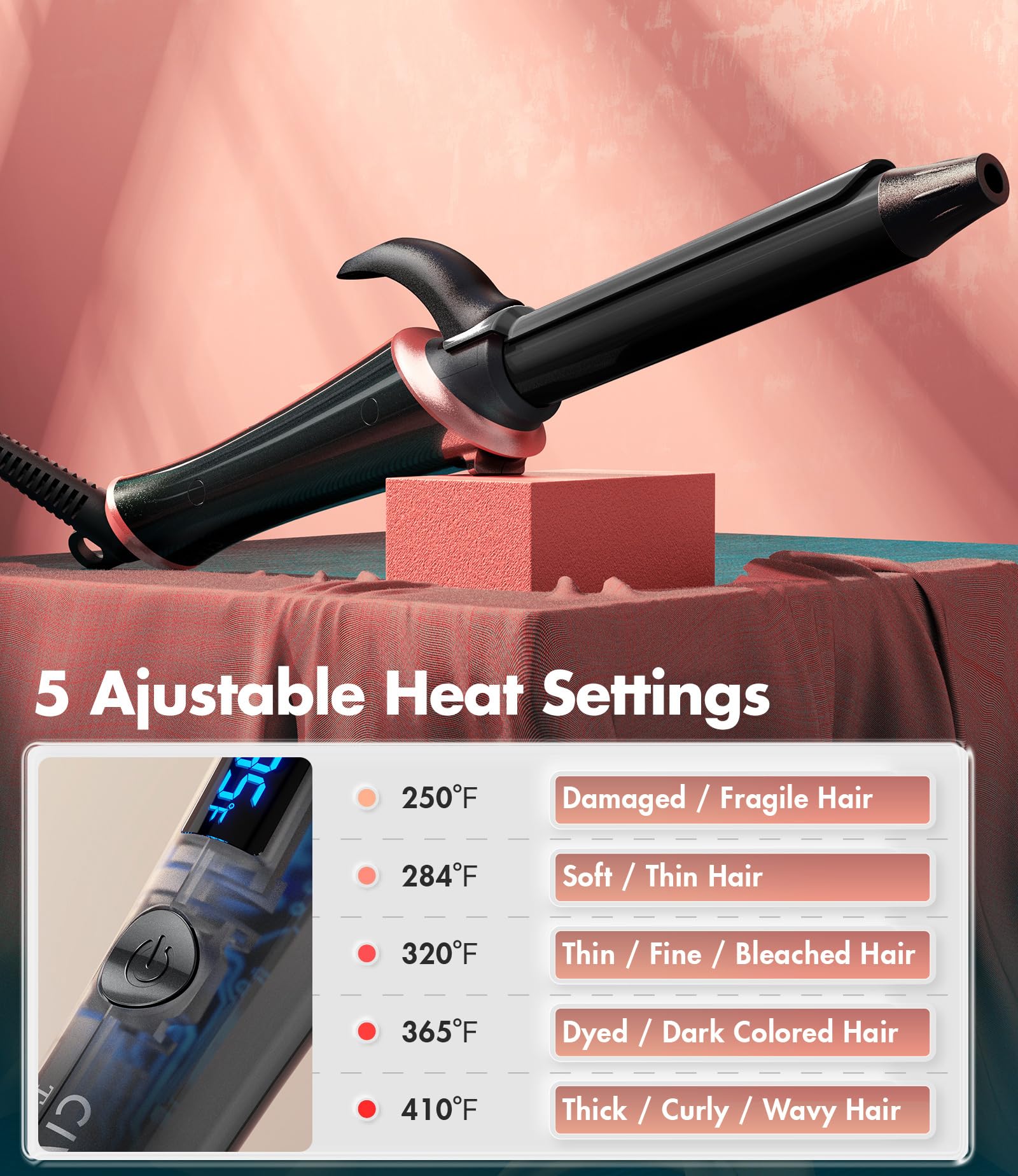 CIVEYA mini curling iron in hand to show travel-friendly lightweight size