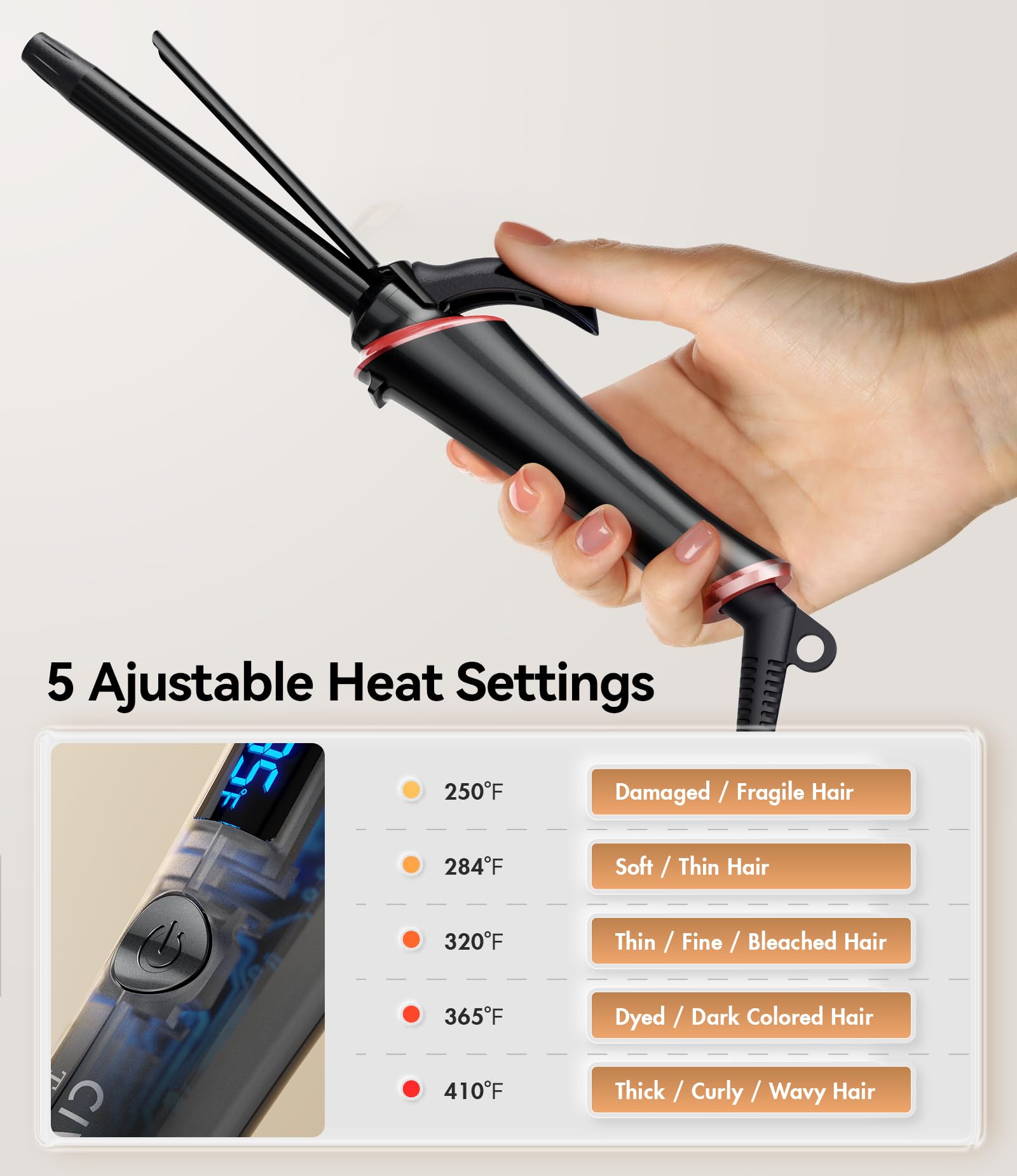 CIVEYA temperature controls and LED display for precise heat selection