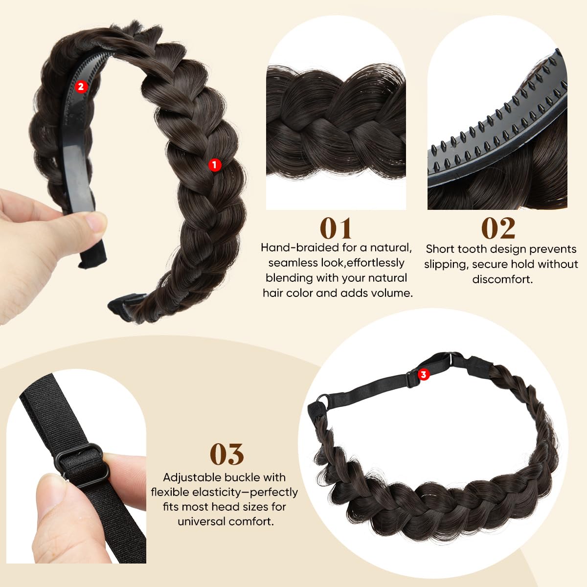 CJL HAIR elastic braided wrap stretched to show comfortable adjustable fit