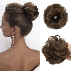 CJL HAIR front packaging showing coffee brown mini messy bun, adds instant volume