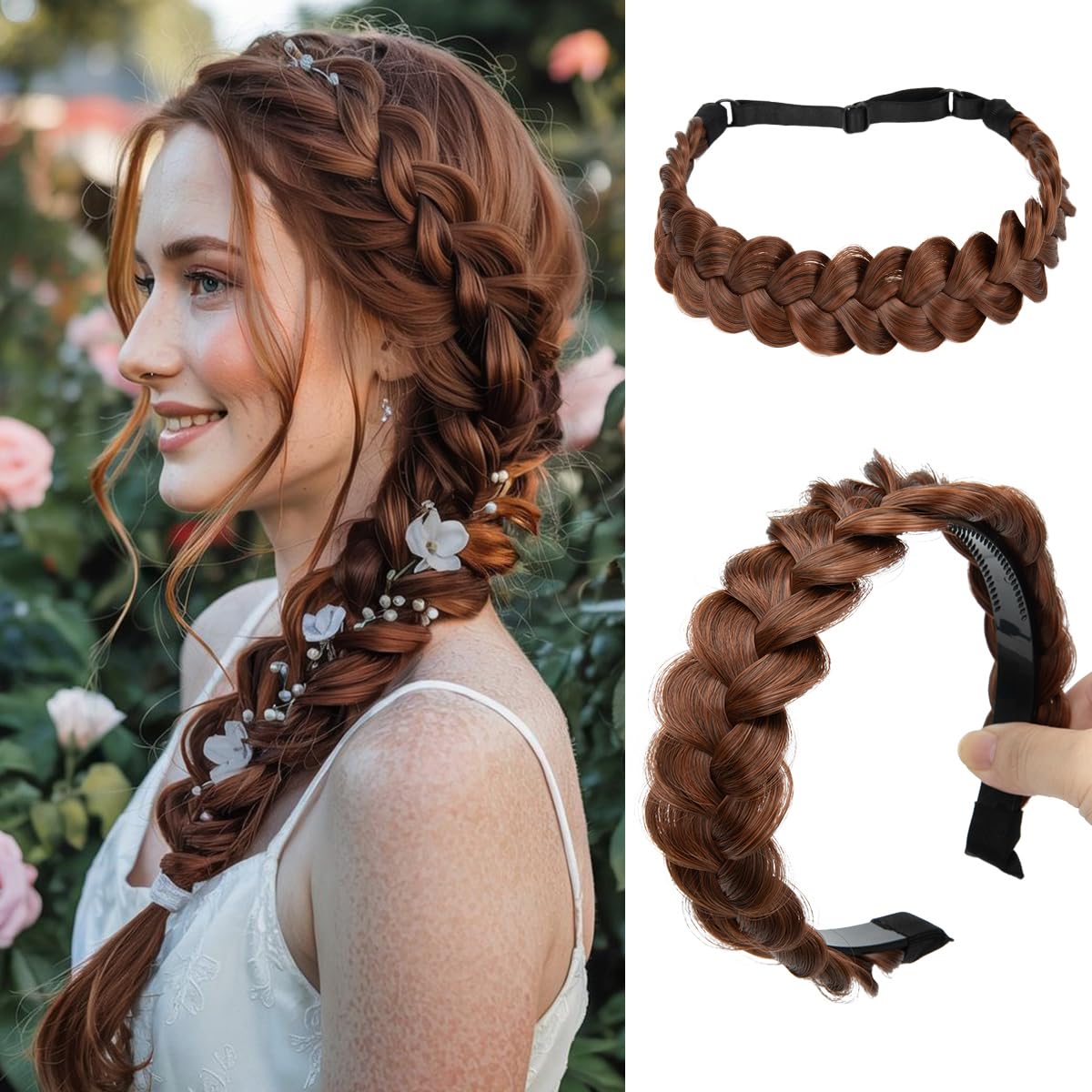 CJL HAIR front view of red vino braided headbands showing color and pair