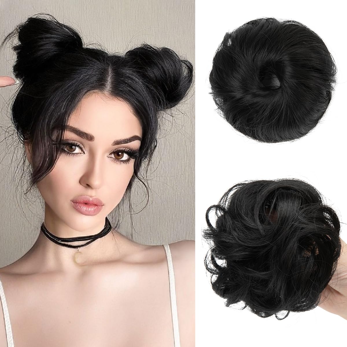 CJL HAIR front view of packaged two-piece bun set, easy-to-use