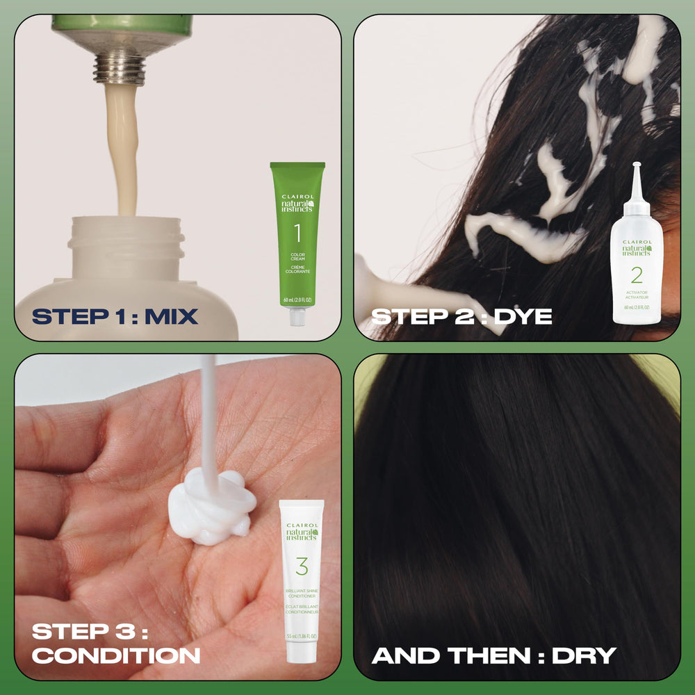 Before and after comparison showing Clairol delivering blended gray coverage