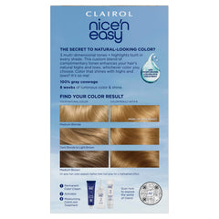 Clairol side panel with instructions and ingredients, clarity benefit shown