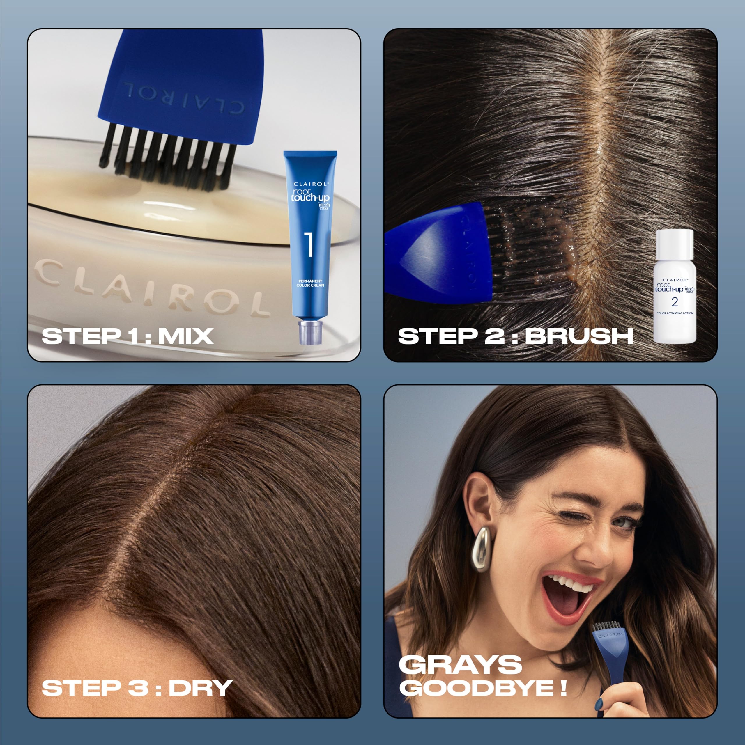 Clairol angled brush close-up for targeted root coverage and control