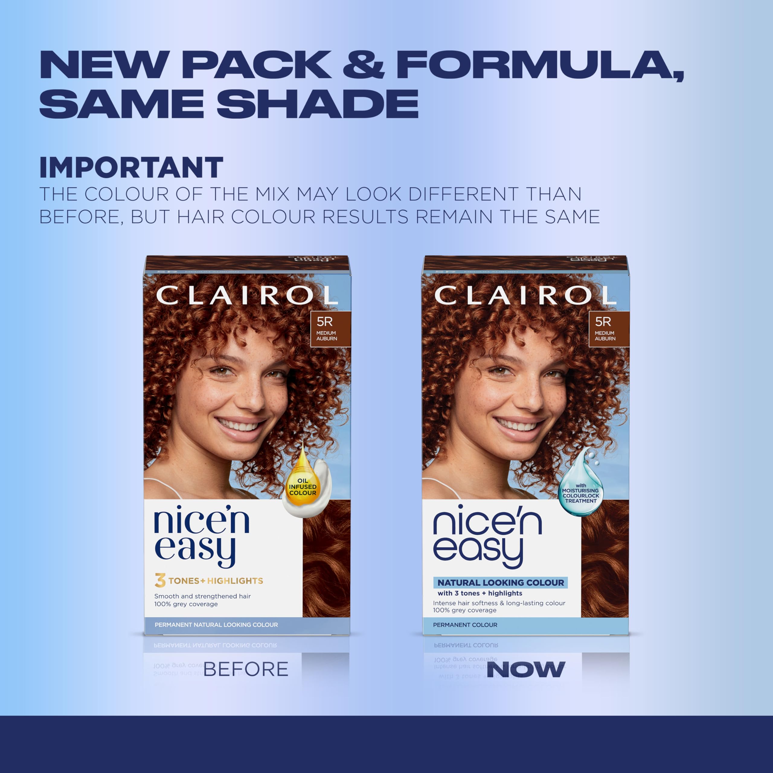 Clairol color swatch 5R Medium Auburn illustrating natural dimension