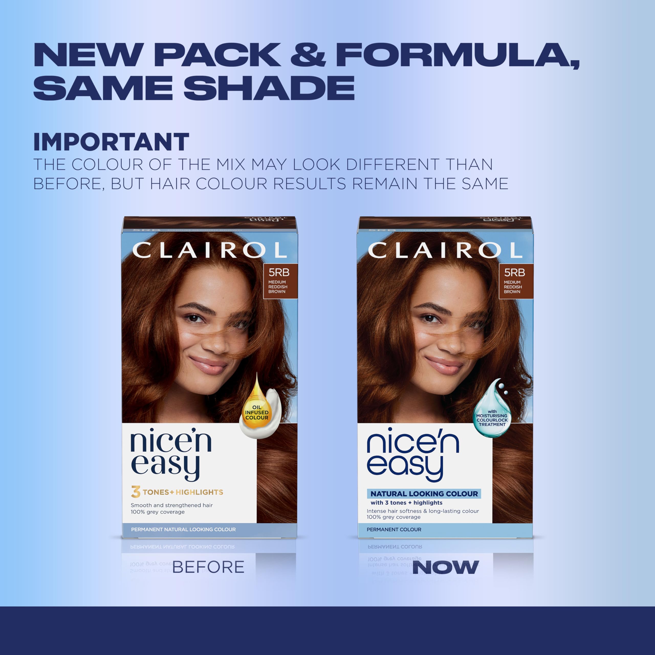 Clairol color swatch 5RB closeup displaying warm reddish-brown tones