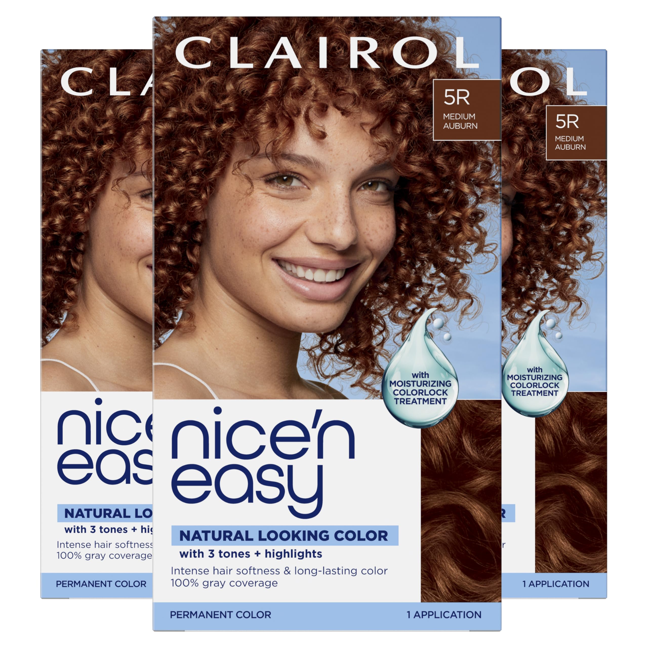 Clairol front box showing 5R Medium Auburn and clear benefits