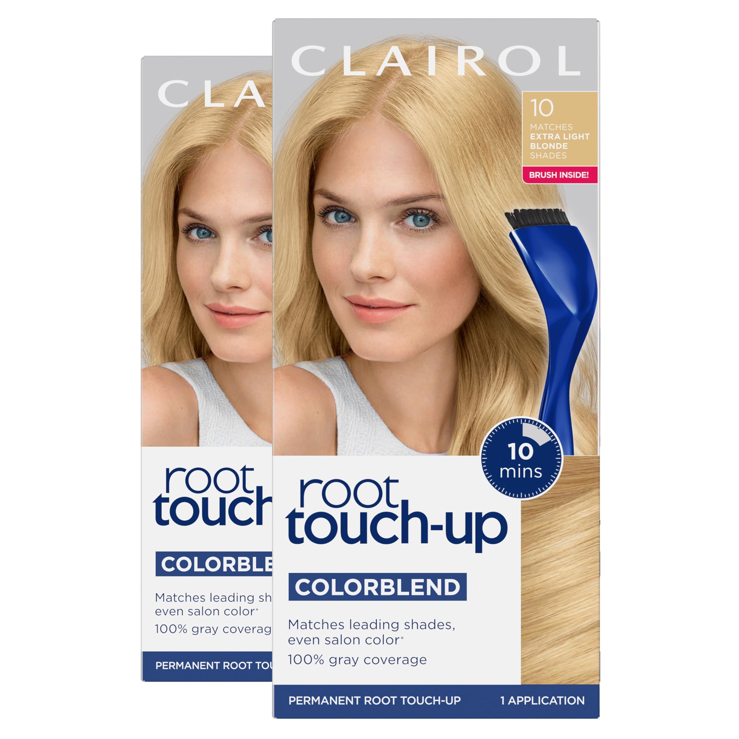 Clairol front packaging showing shade 10 Extra Light Blonde and benefits