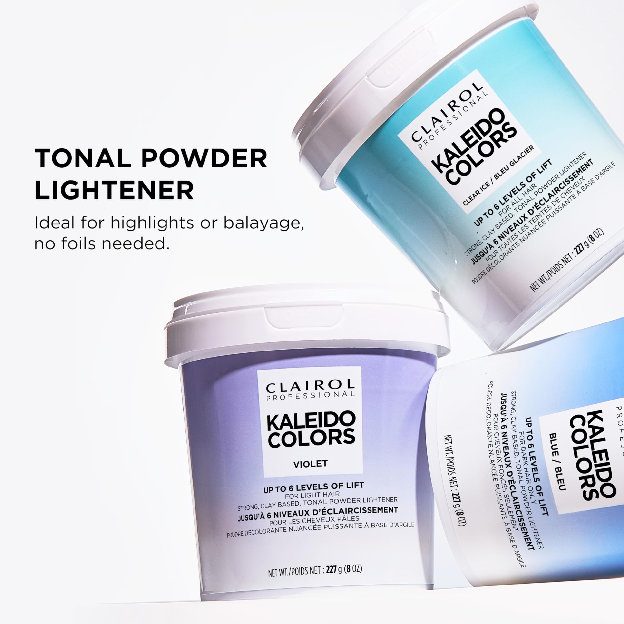Size comparison of Kaleidocolors packaging and product for scale, Clairol clarity