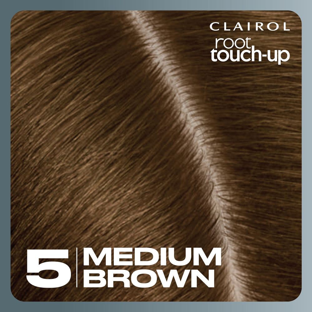 Clairol label close-up with shade 5 Medium Brown for clear selection