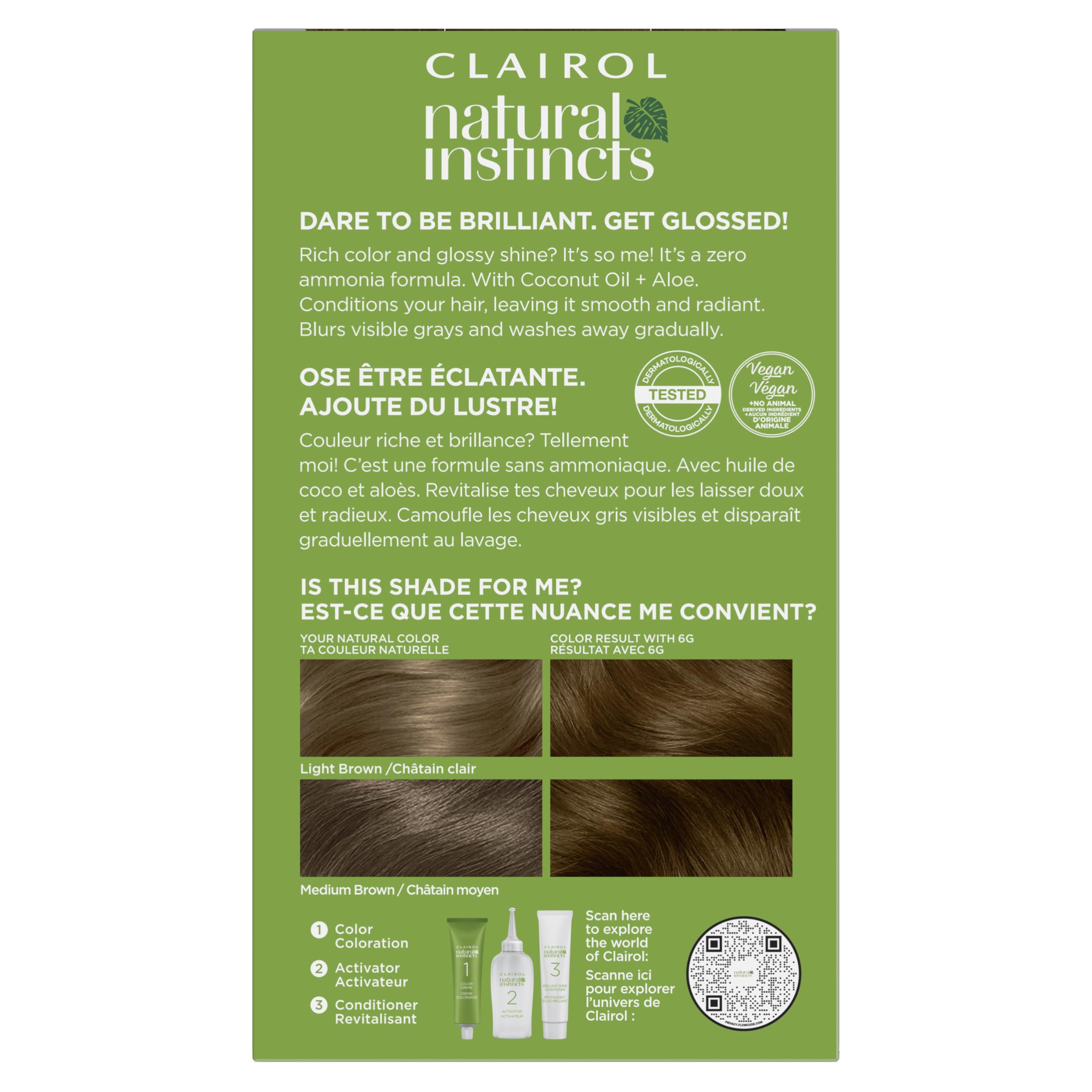 Clairol Natural Instincts open box displaying all included kit contents