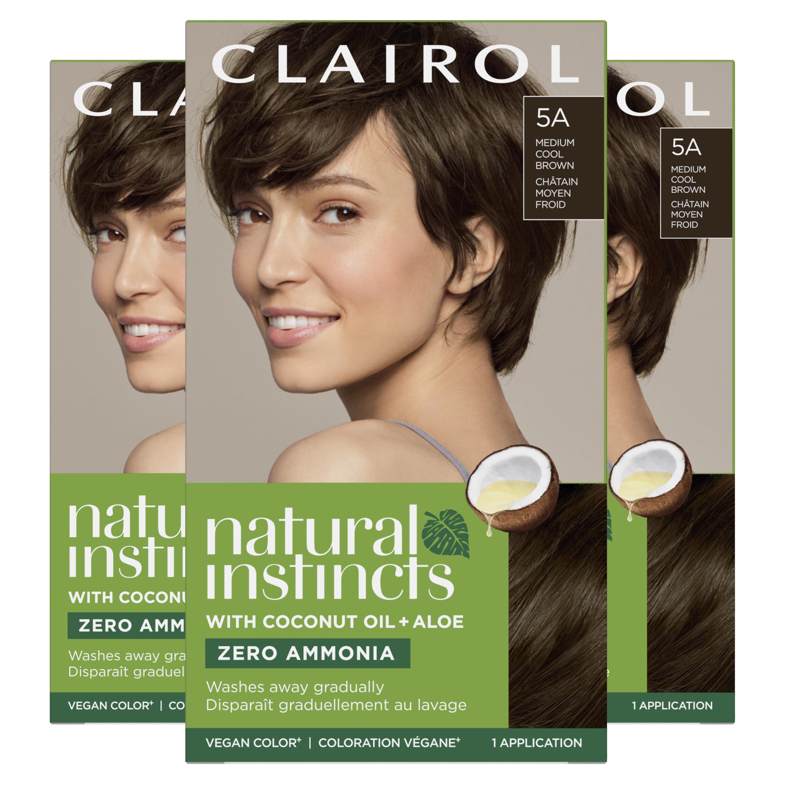 Clairol Natural Instincts front box shows shade 5A and benefits