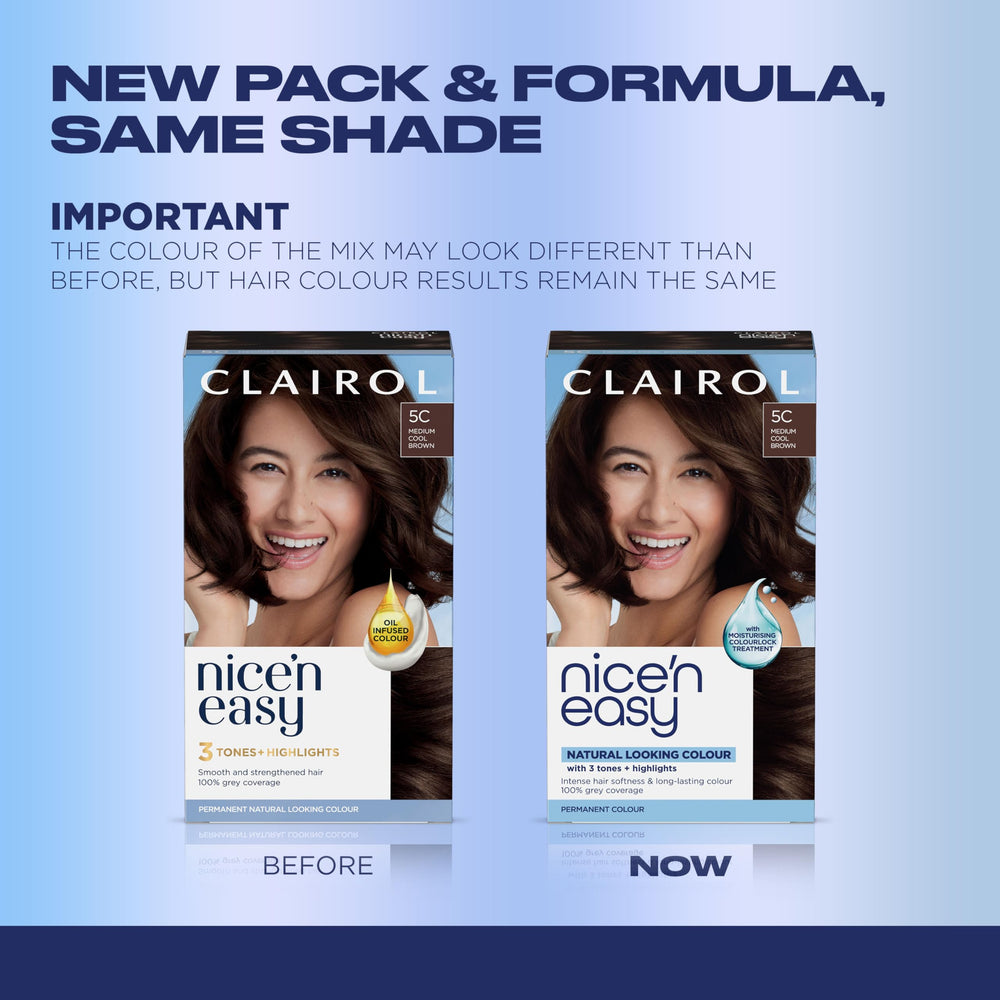 Clairol Nice'n Easy side label close-up showing shade code and instructions