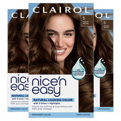 Clairol Nice'n Easy box front showing medium brown shade and benefits