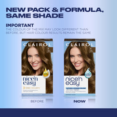 Clairol Nice'n Easy opened kit with bottle, developer, gloves, and packet for convenience