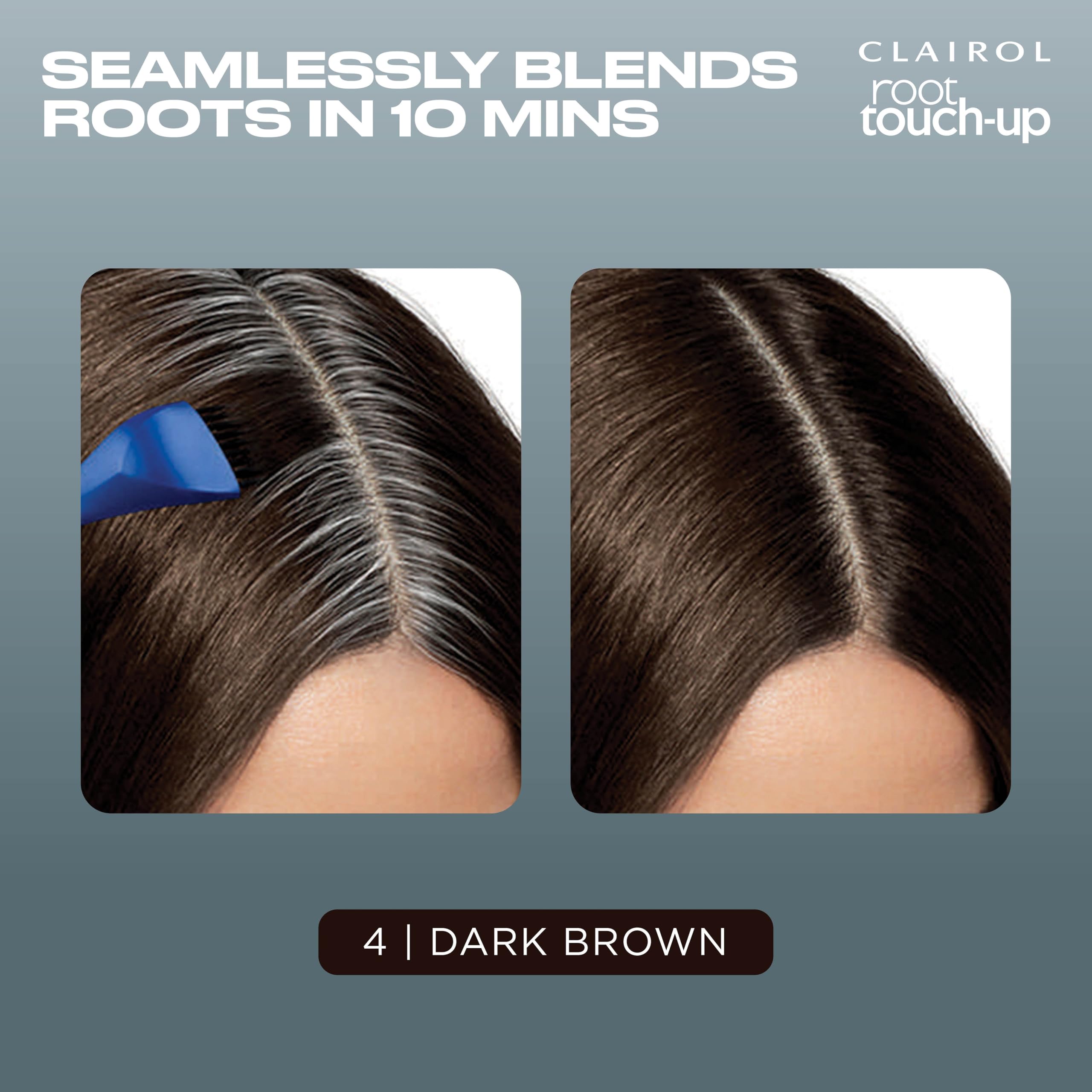 Clairol color swatch for 4 Dark Brown showing true-match guidance