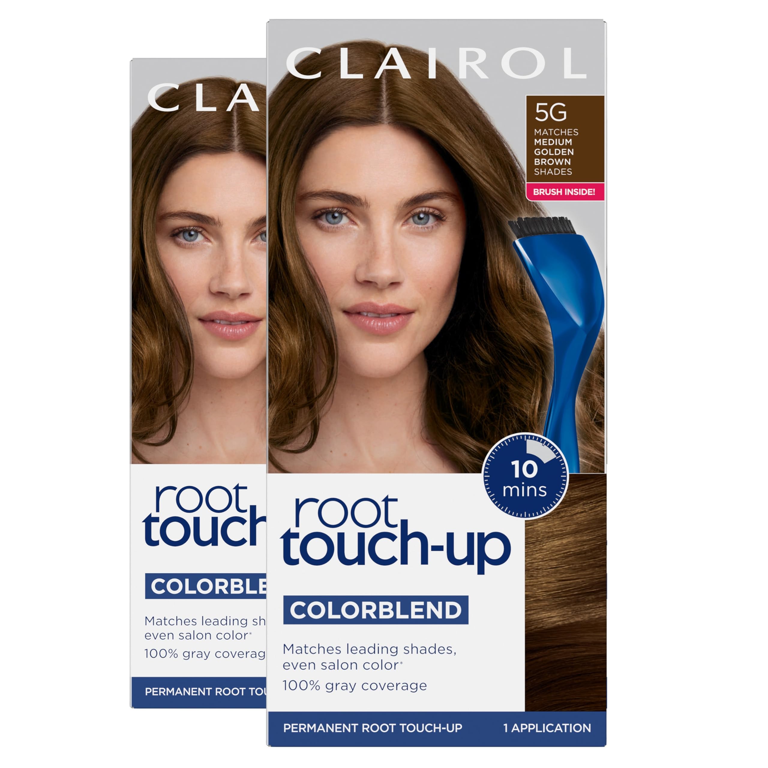 Clairol front box showing 5G medium golden brown shade and quick coverage