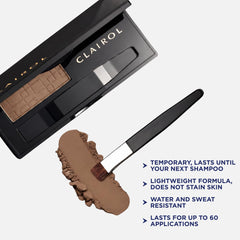 Clairol swatch on a hair strand showing blend with light brown hair