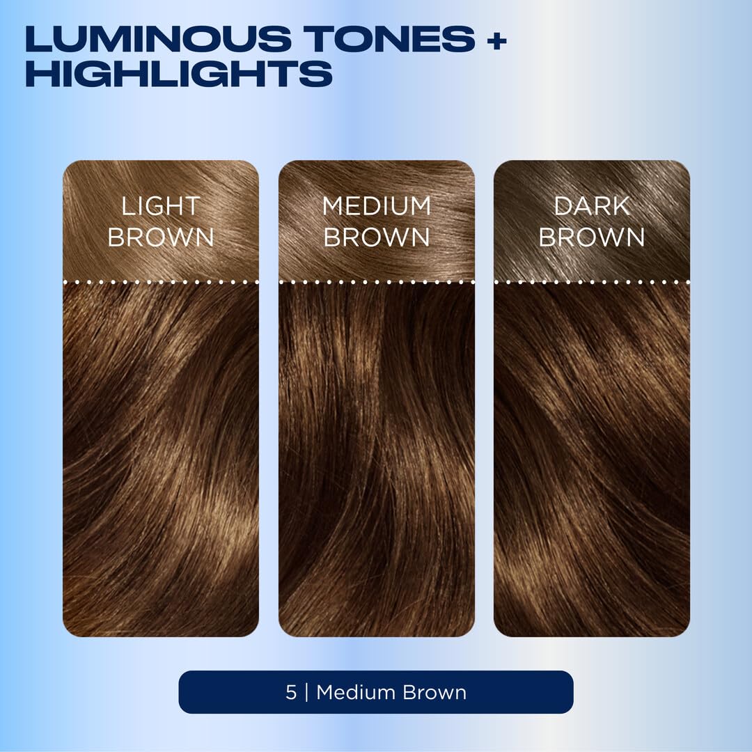 Color swatch strips showing Clairol shades and realistic tone matching benefit