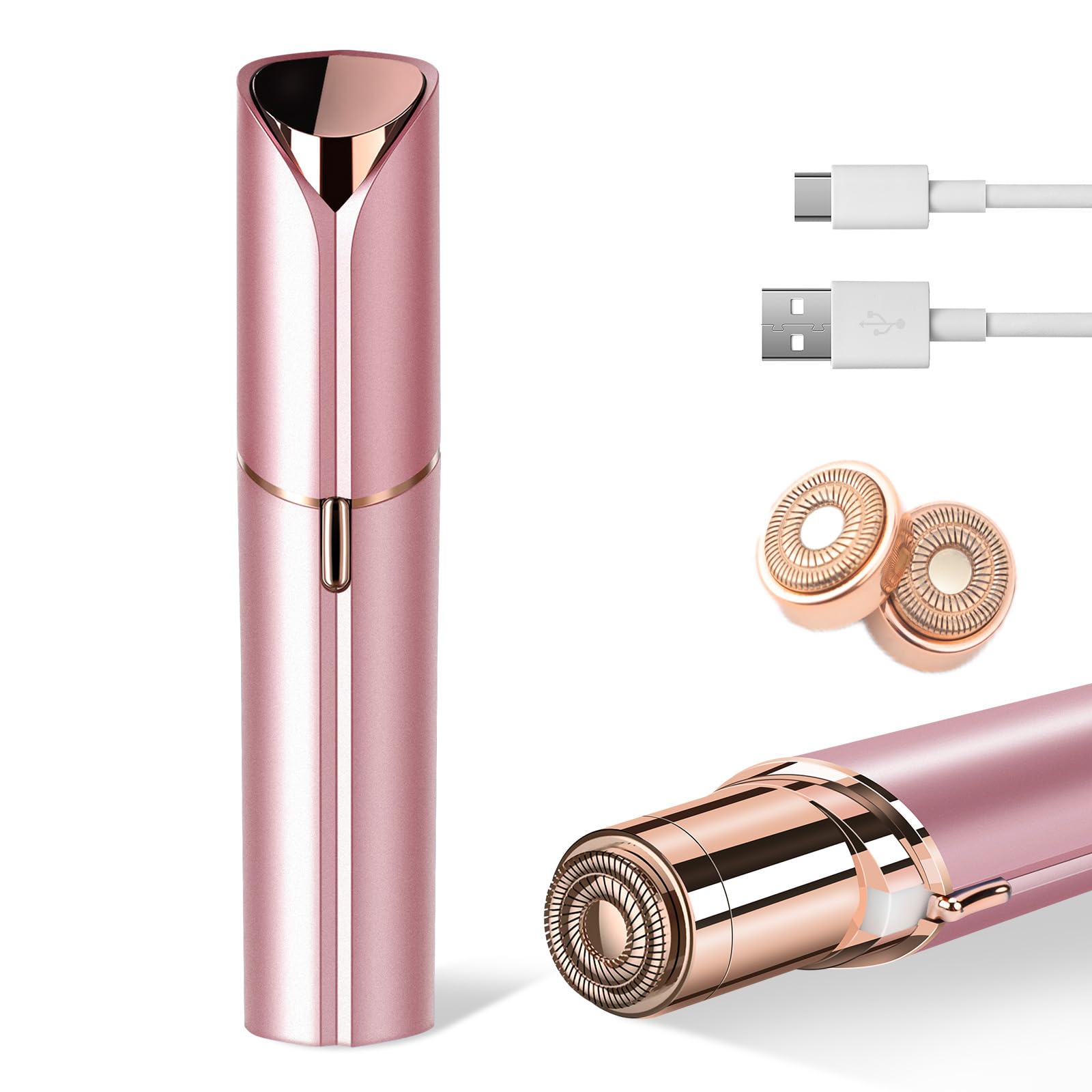 claities front view rose gold shaver showing sleek portable design and travel convenience