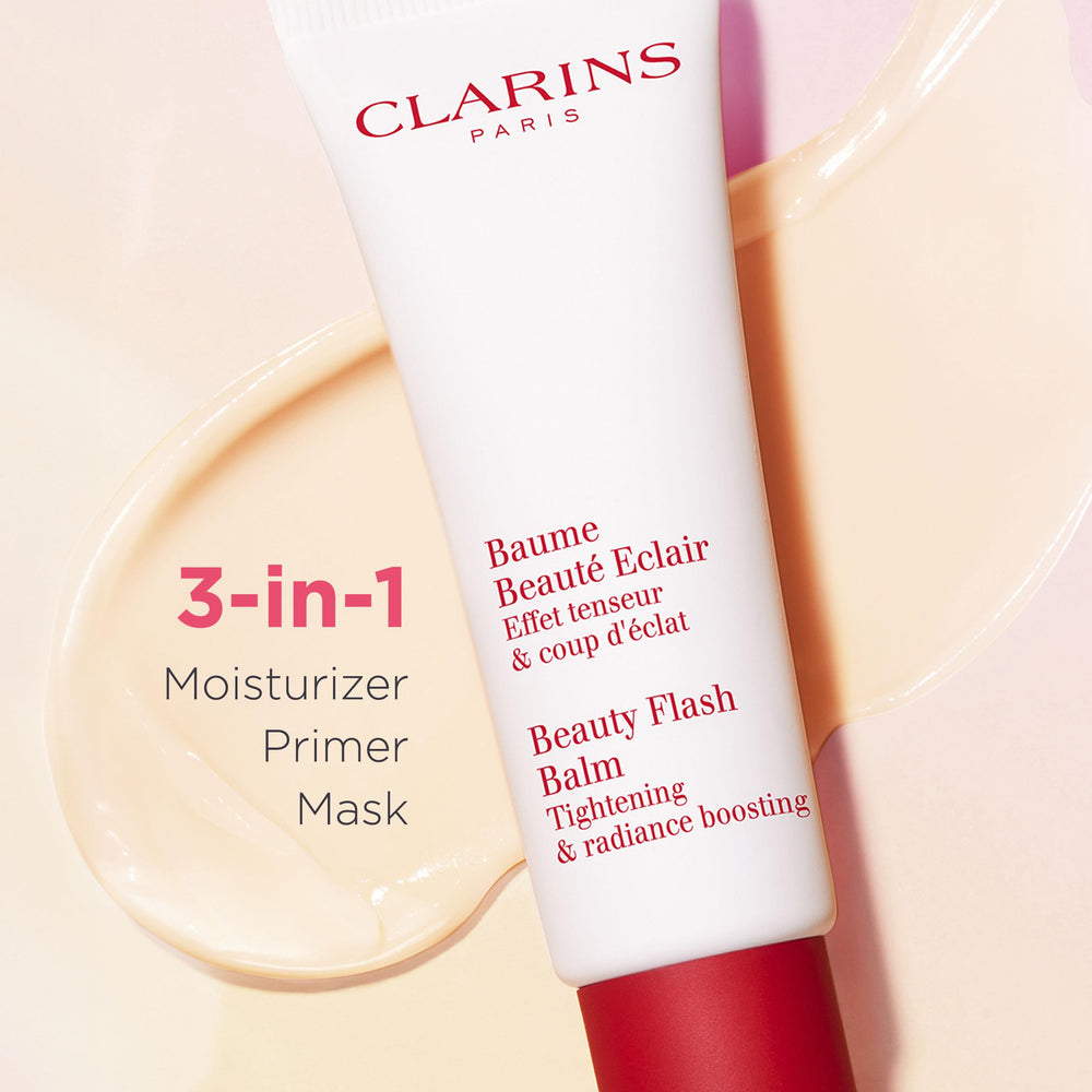 Clarins ingredients display with organic acerola and aloe emphasizing natural origin