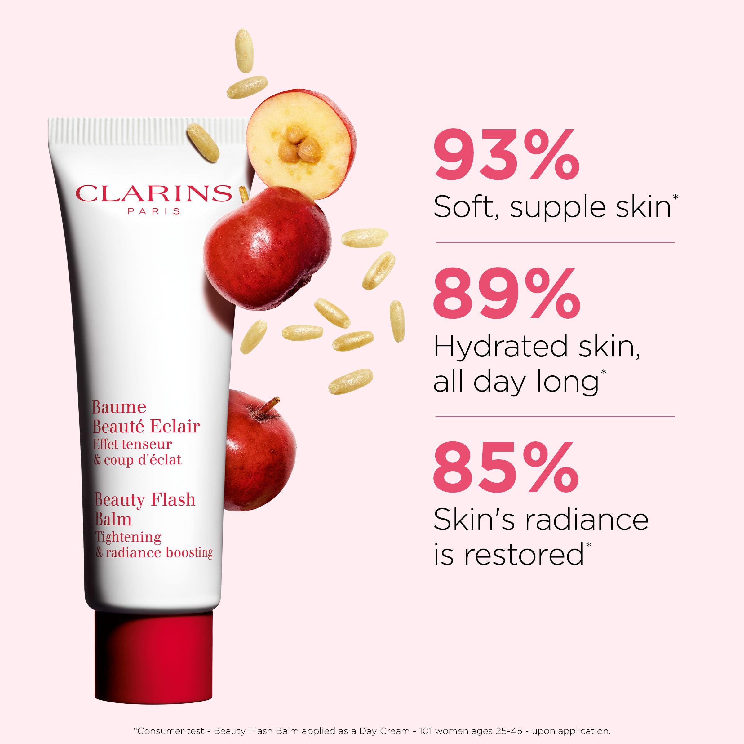 Clarins creamy texture close-up highlighting smooth finish and hydration benefit