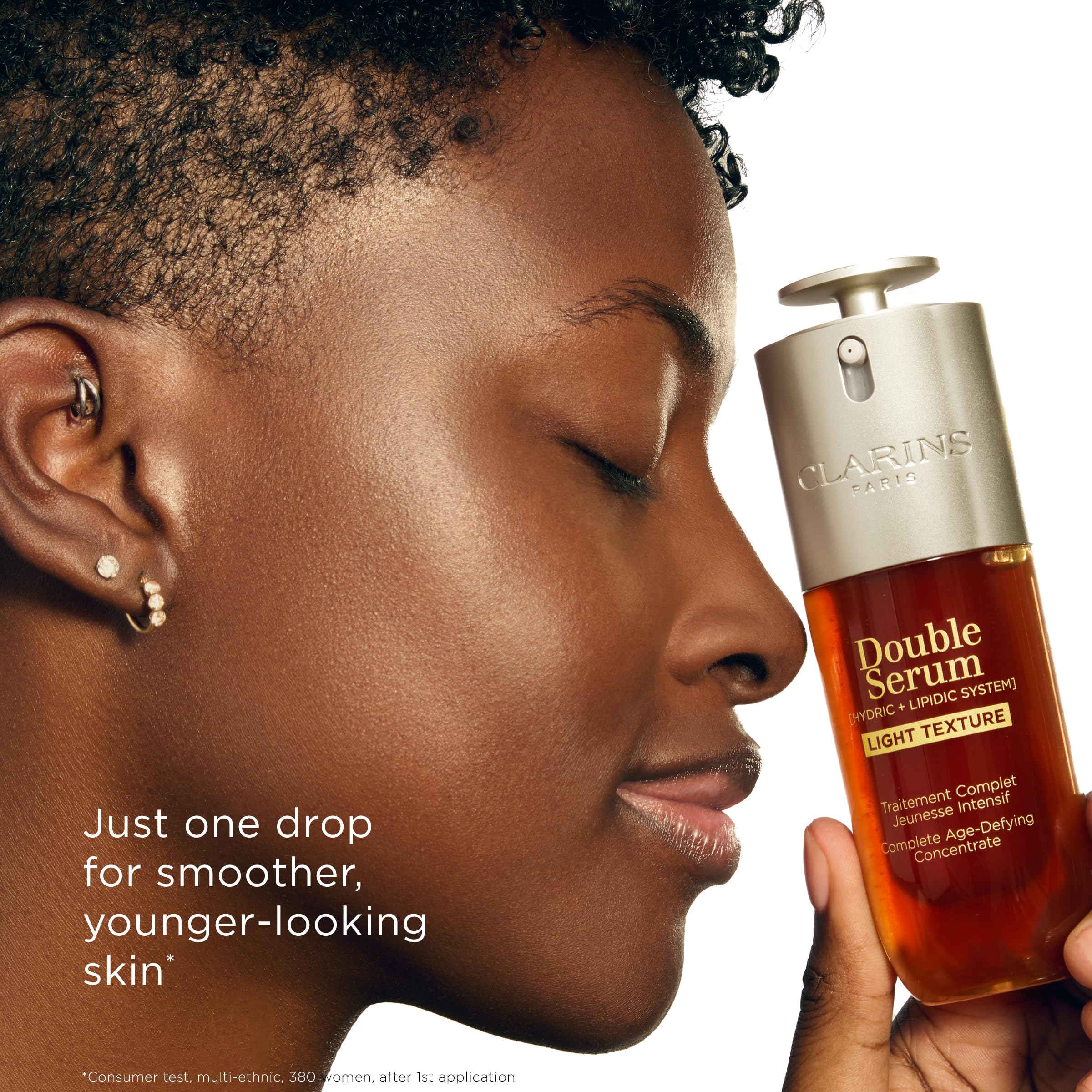 Clarins double serum light under makeup demonstrating seamless layering benefit