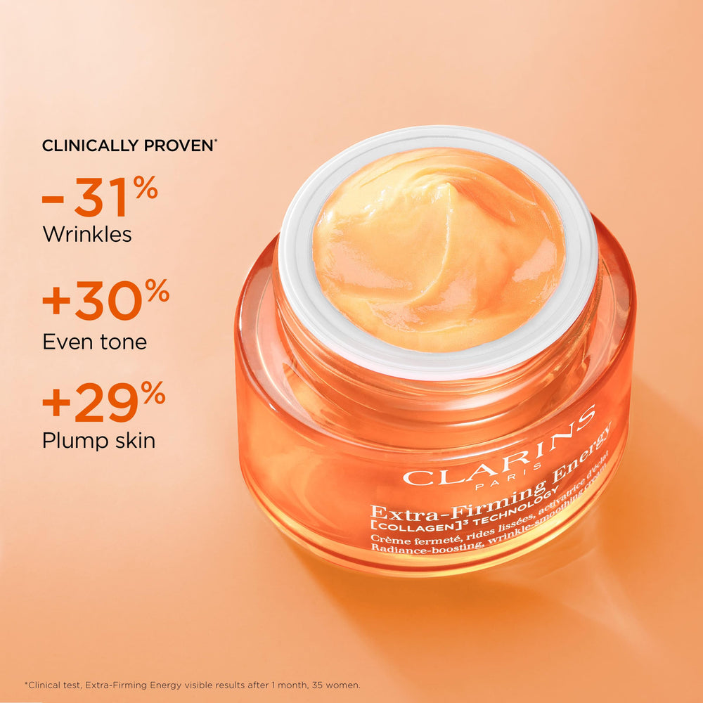 CLARINS open jar texture visible to show lightweight cream absorption benefit