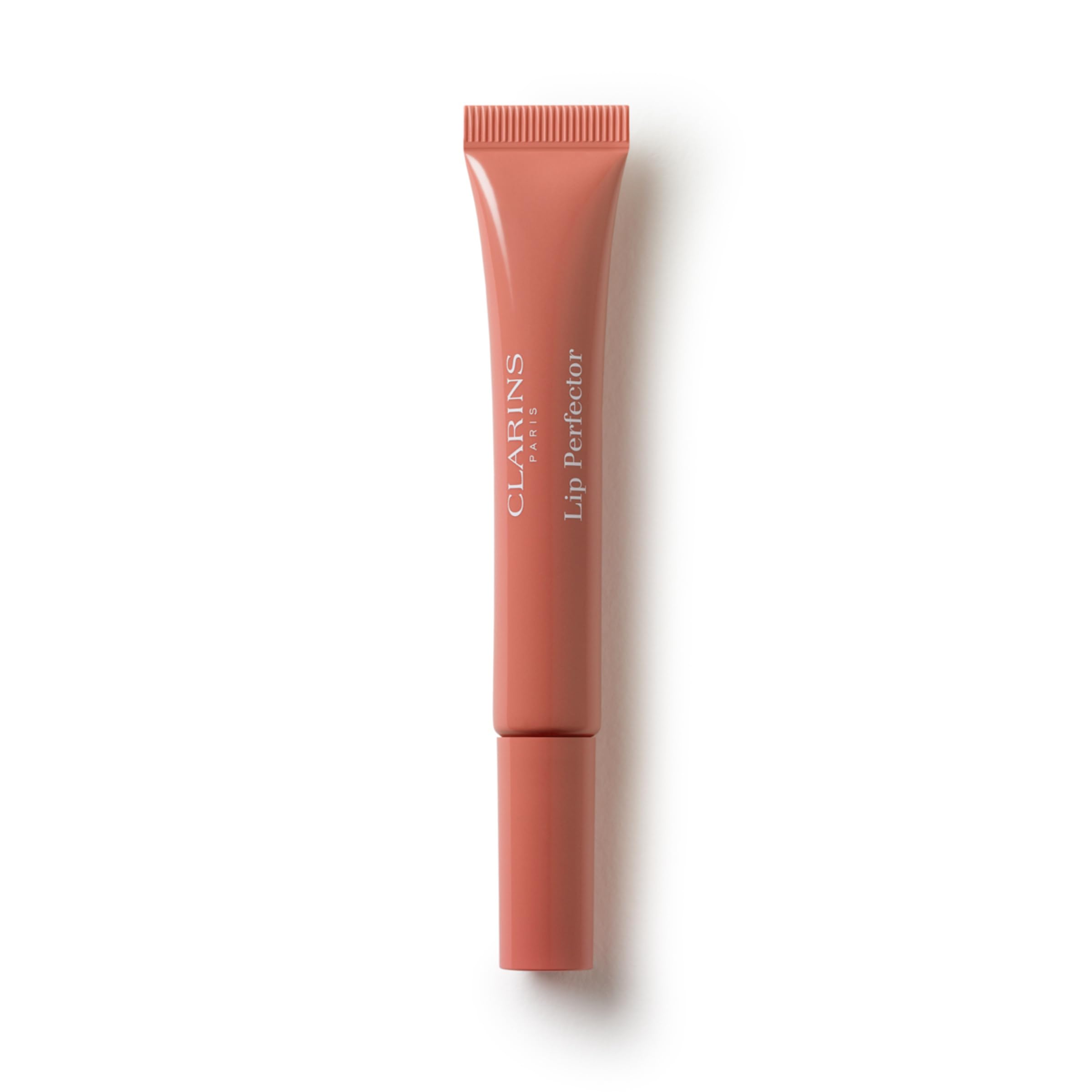Clarins lip perfector front packaging showing glossy tube and branding benefit: polished look