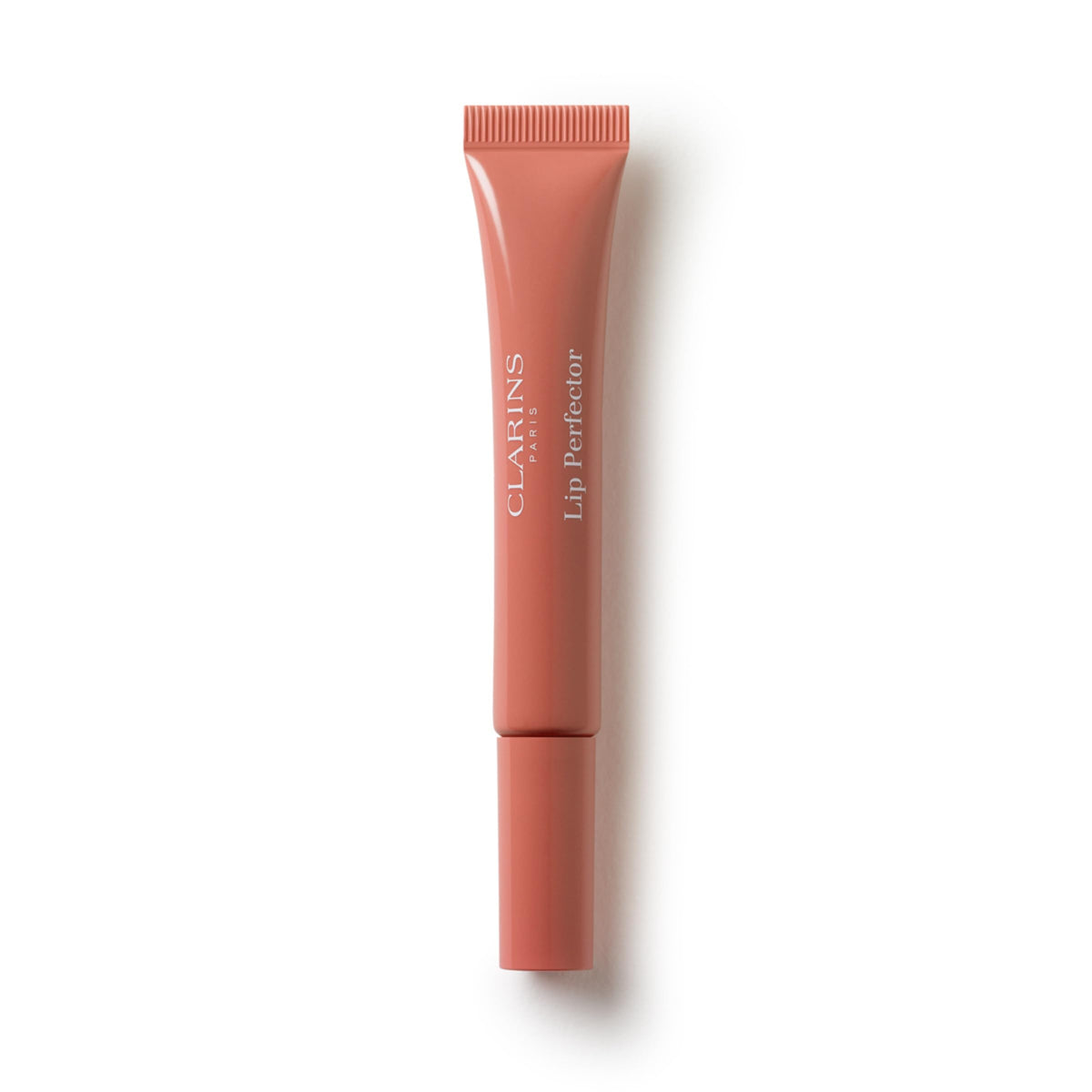 Clarins lip perfector front packaging showing glossy tube and branding benefit: polished look